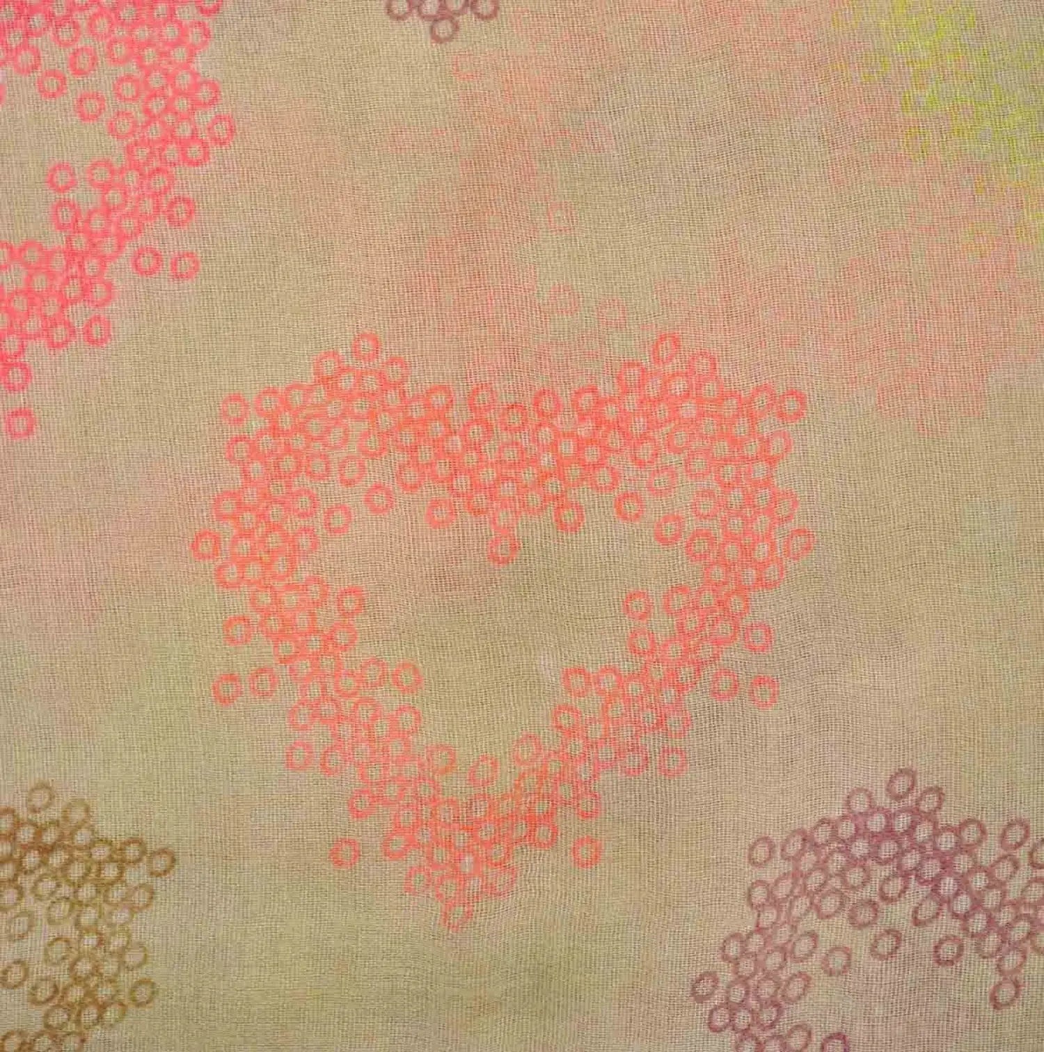 Oversized Lightweight Scarf with Heart Print & Neon Colours on Pink and Yellow Background with Circles