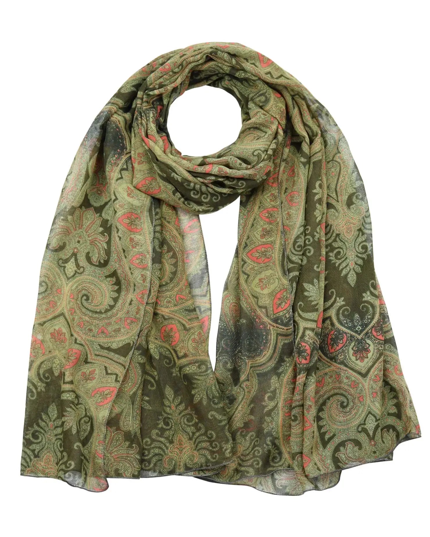 Green paisley floral maxi oversized Korean scarf with a paisley pattern