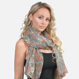 Paisley floral maxi oversized scarf with woman wearing