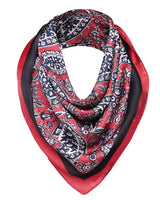 Paisley Satin Square Scarf with Red and Blue Design