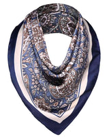 Blue and white paisley satin square scarf with floral design
