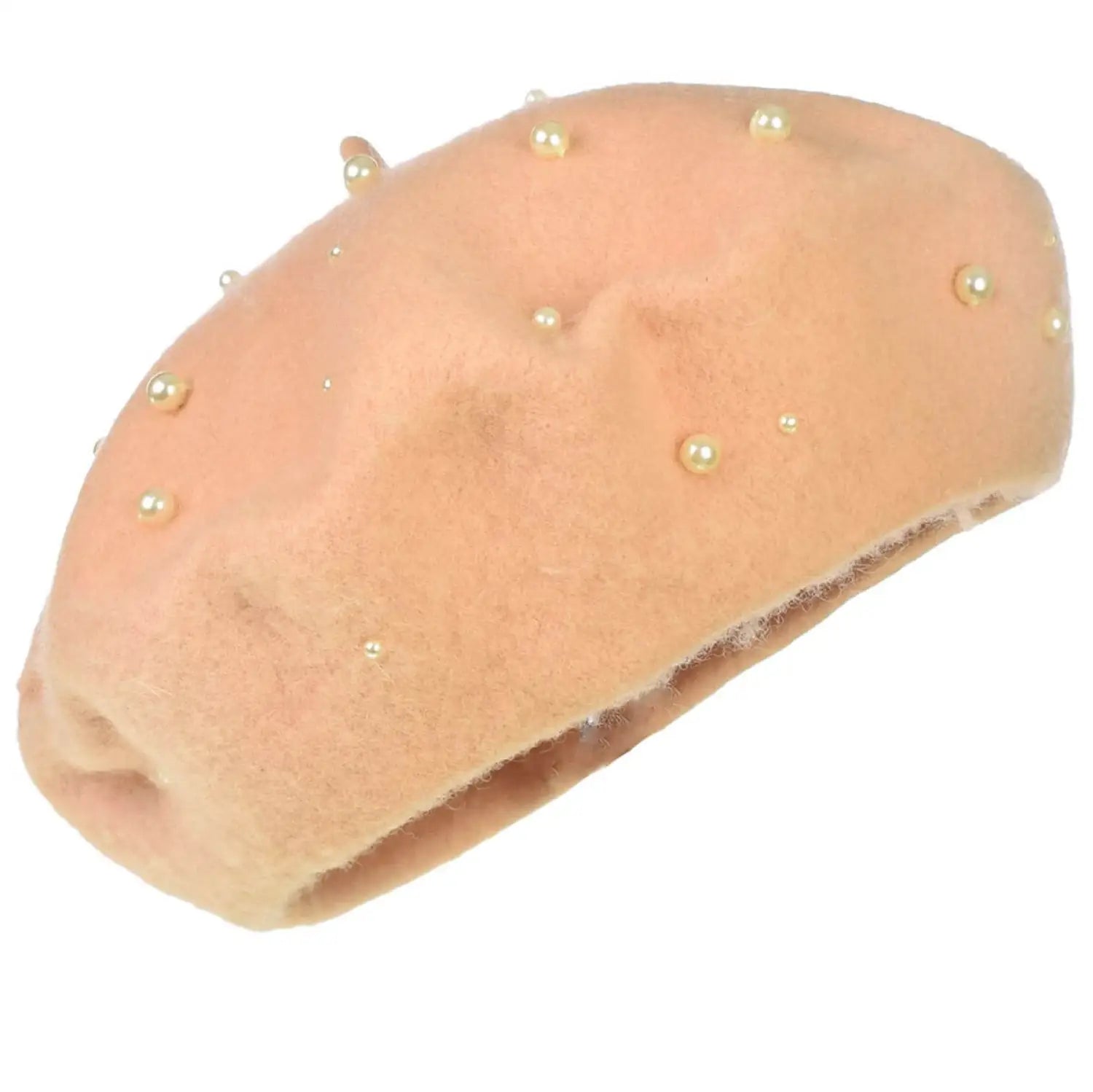 Pink classic beret with imitation pearl embellishment