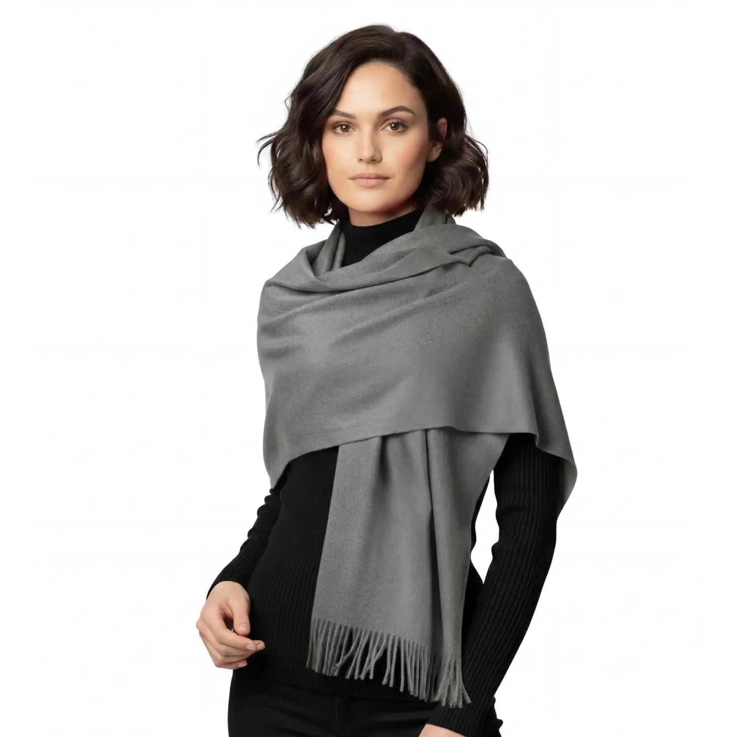 Pashmina Scarf Oversized Cashmere Feel Warm Scarf - Grey - Warm Scarves