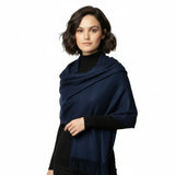 Pashmina Scarf Oversized Cashmere Feel Warm Scarf - Navy - Warm Scarves