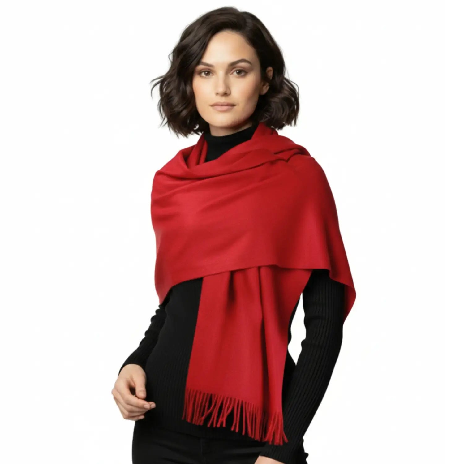 Pashmina Scarf Oversized Cashmere Feel Warm Scarf - Red - Warm Scarves