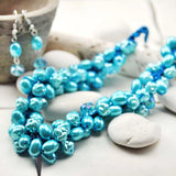 Blue pearl bead necklace with silver clasp and white bead for Pearl Bead Earring and Necklace Set Statement Jewellery.