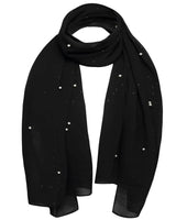 Black chiffon scarf with pearl attachments, Pearl Chiffon Scarf styling concept.