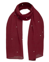 Red chiffon scarf with pearl attachments