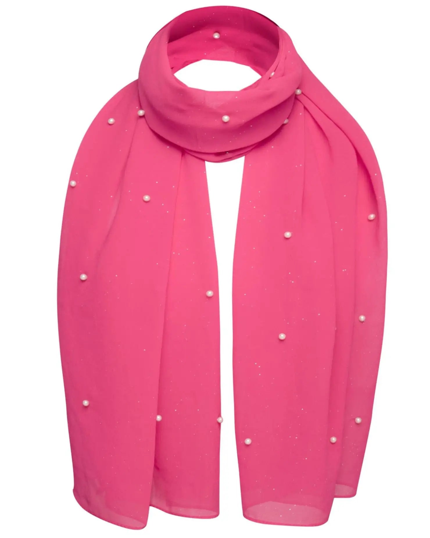 Pink chiffon scarf adorned with pearls.
