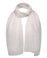 White chiffon scarf with pearl attachments