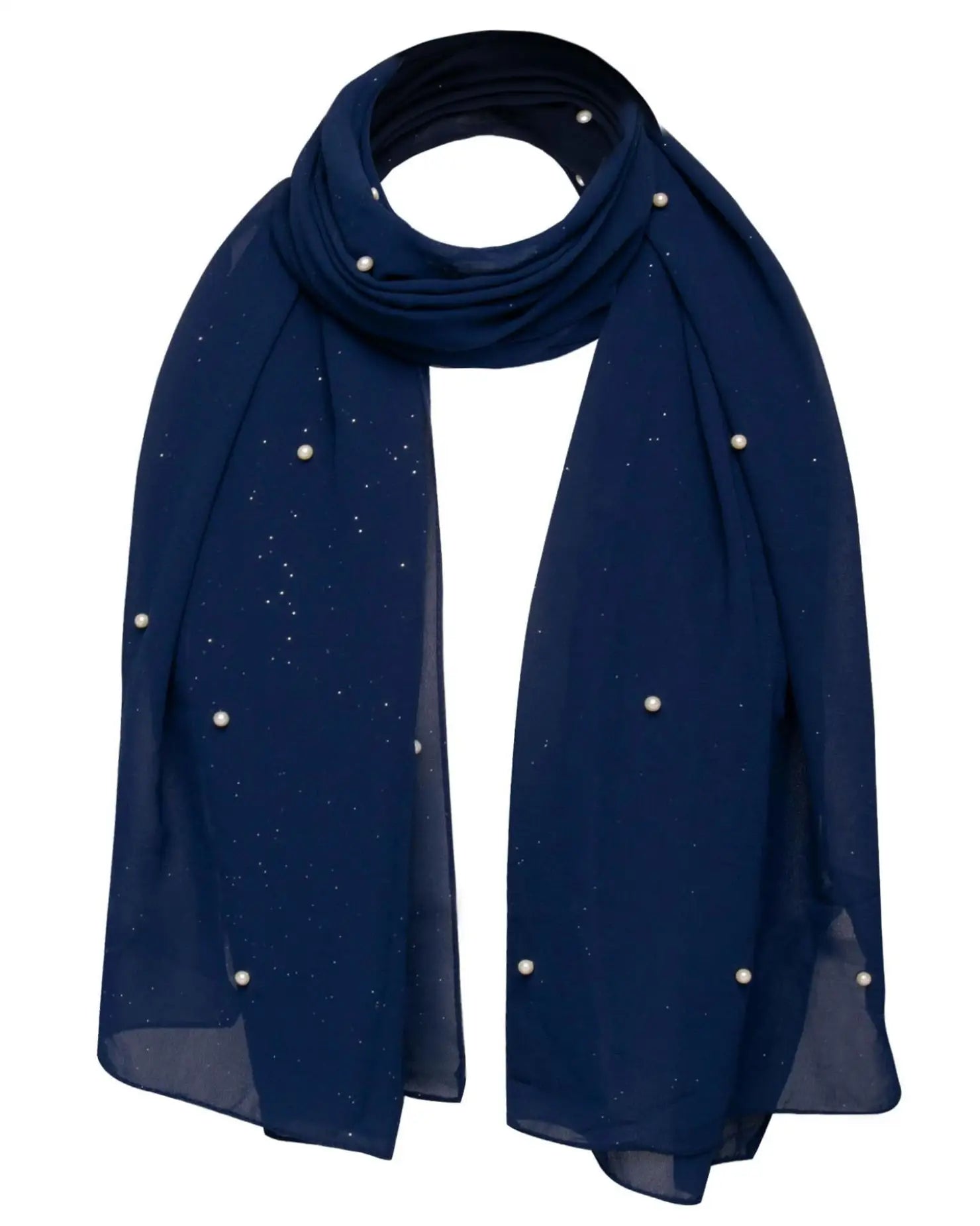 Navy chiffon scarf with pearls for sale