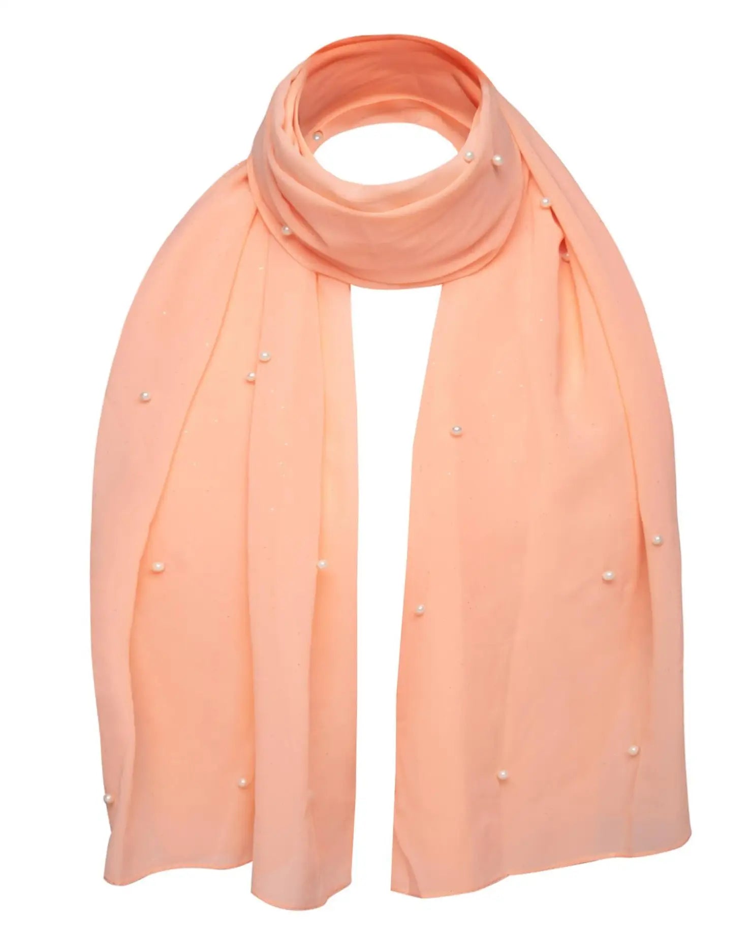 Pearl chiffon scarf with pearl attachments and peach color