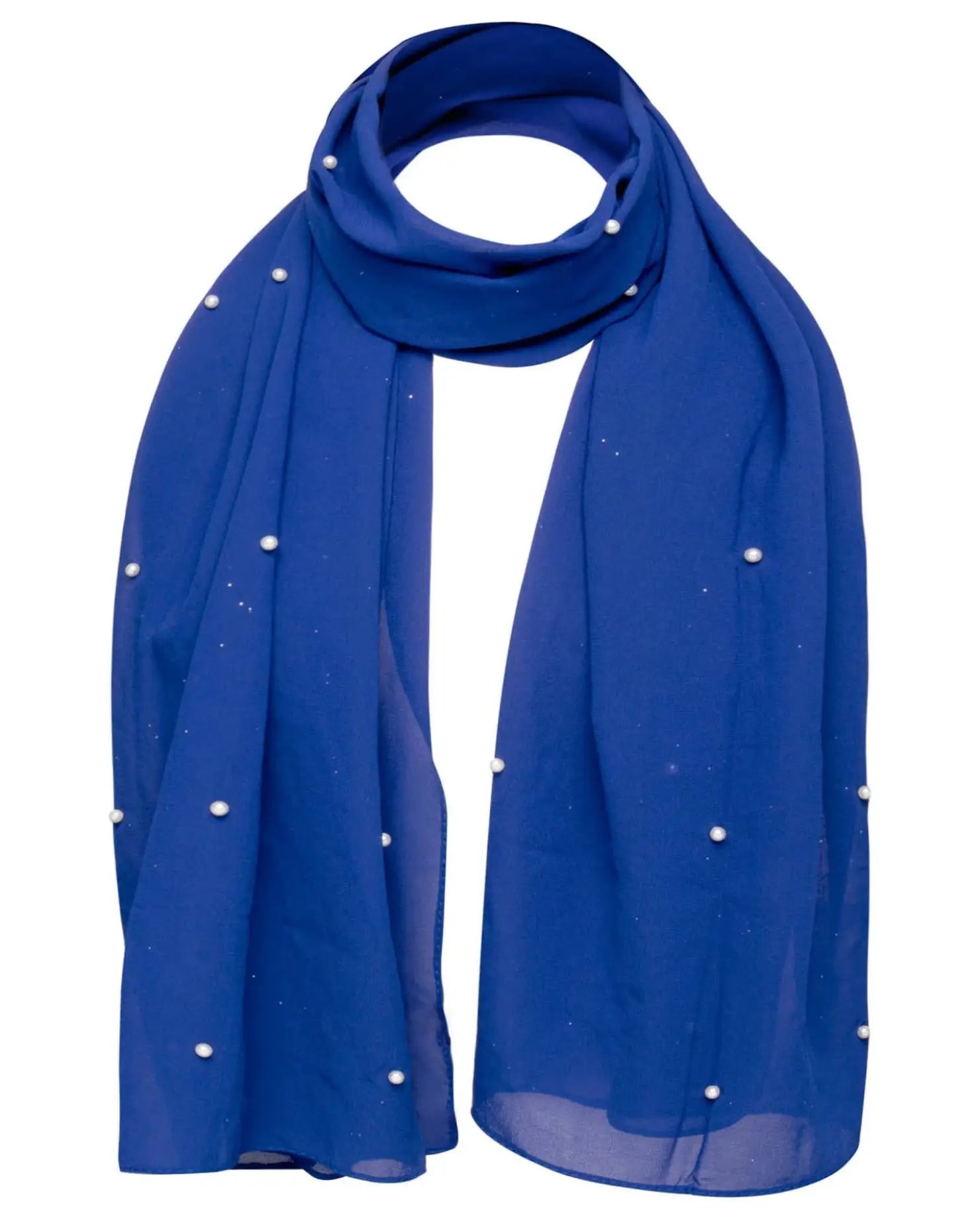 Blue chiffon scarf with pearls - Pearl Chiffon Scarf with Durable Pearl Attachments