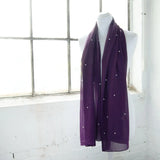 Purple chiffon scarf with white stars and pearl attachments