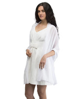 Woman in white dress wearing Pearl-Embellished Chiffon Shawl