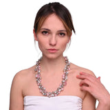 Woman wearing Pink Pearl Cluster Bib Necklace.