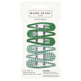 Close-up of Plain and Gingham School Girl Hair Pins Set - 6pcs Green White Metal Hairpins