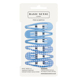 Plain and Gingham School Girl Hair Pins Metal Hairpins - 6pcs Set - Mid Blue - Hair Claws & Clips