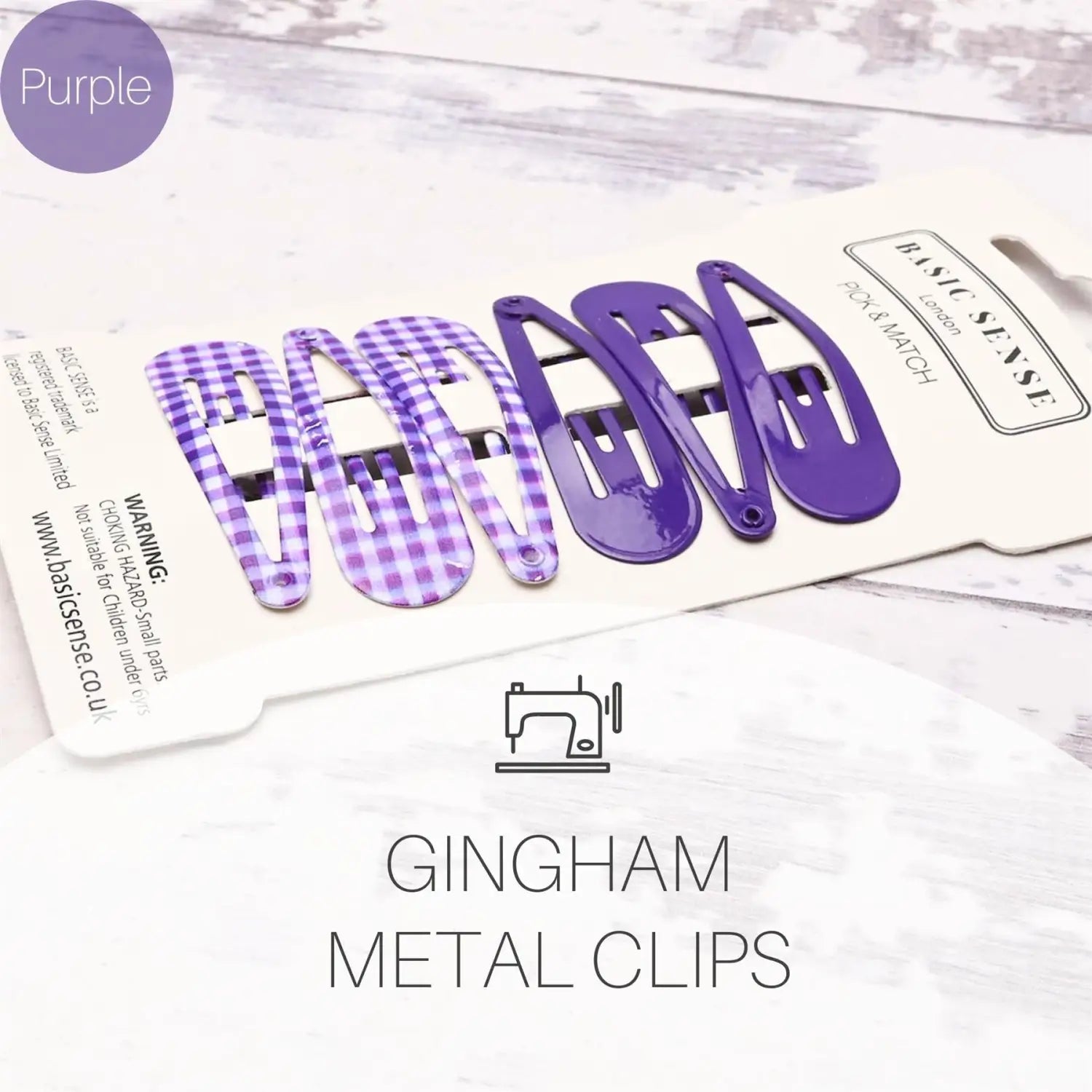 Pair of purple gingham metal clips from Plain and Gingham School Girl Hair Pins Set