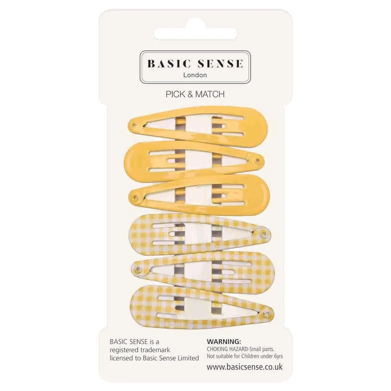 Plain and Gingham School Girl Hair Pins Set - 6pcs Yellow Checker Clips - Metal Hairpins