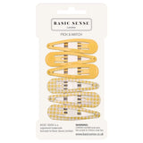 Plain and Gingham School Girl Hair Pins Set - 6pcs Yellow Checker Clips - Metal Hairpins