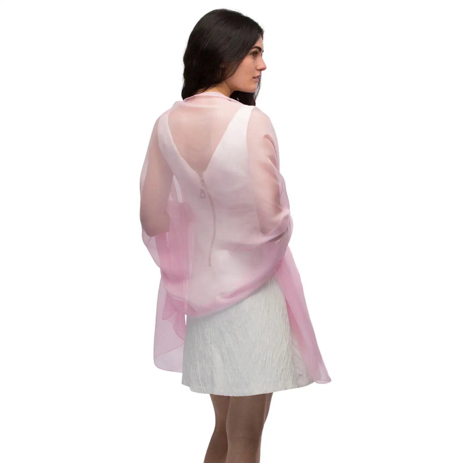 Woman in pink chiffon shawl and skirt, Plain Chiffon Shawl Semi-Opaque - Versatile Scarf