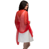 Woman in red blouse and white skirt, wearing Plain Chiffon Shawl Semi-Opaque - Versatile Scarf