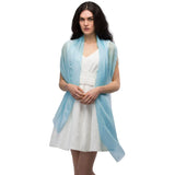 Woman wearing blue and white chiffon shawl, semi-opaque - Plain Chiffon Shawl