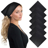 Black satin hair scarf styled with Plain Cotton Bandana Set - 6PCS, in solid colors.