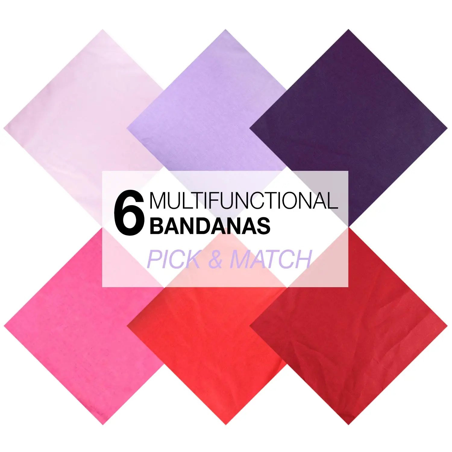 Set of 6 plain cotton bandana napkins in assorted solid colors