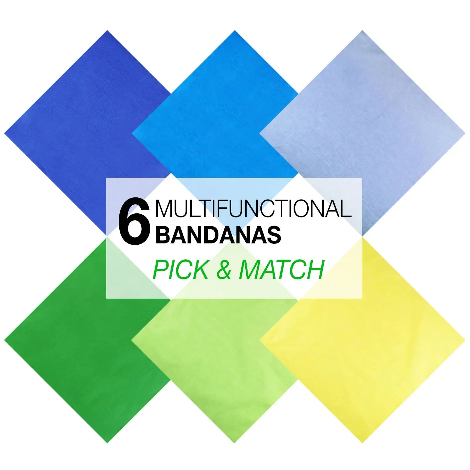 6-pack plain cotton bandana set in vibrant colors.
