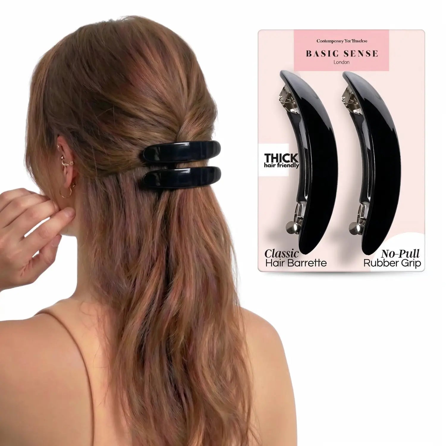 Plain & Leopard French Barrettes Hair Clips - Oval Black-Black - Hair Claws & Clips