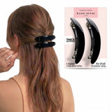 Plain & Leopard French Barrettes Hair Clips - Oval Black-Black - Hair Claws & Clips