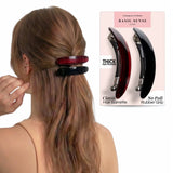 Plain & Leopard French Barrettes Hair Clips - Oval Black-Tortoise - Hair Claws & Clips