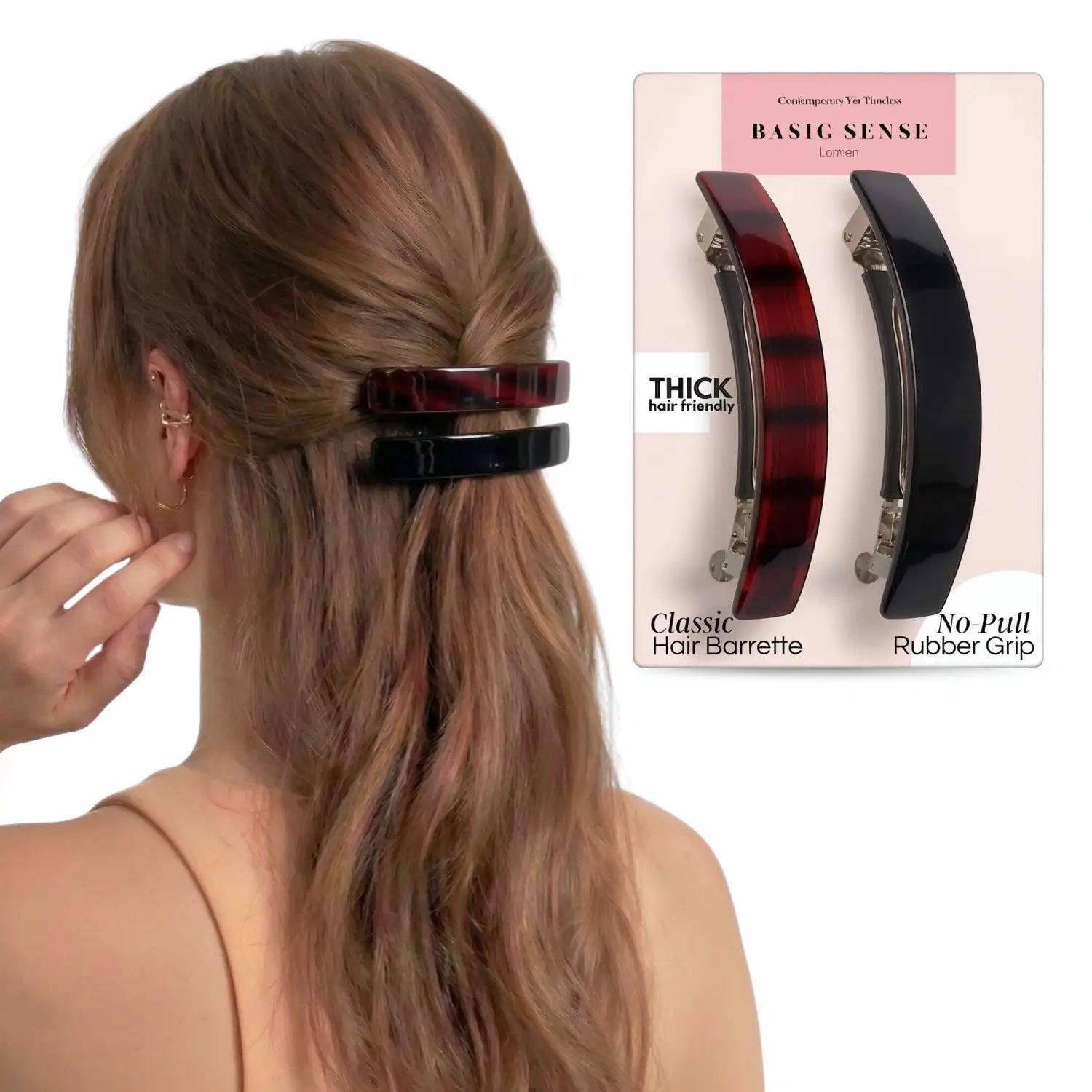 Plain & Leopard French Barrettes Hair Clips - Rectangular Black-Tortoise - Hair Claws & Clips