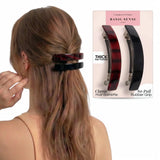 Plain & Leopard French Barrettes Hair Clips - Rectangular Black-Tortoise - Hair Claws & Clips