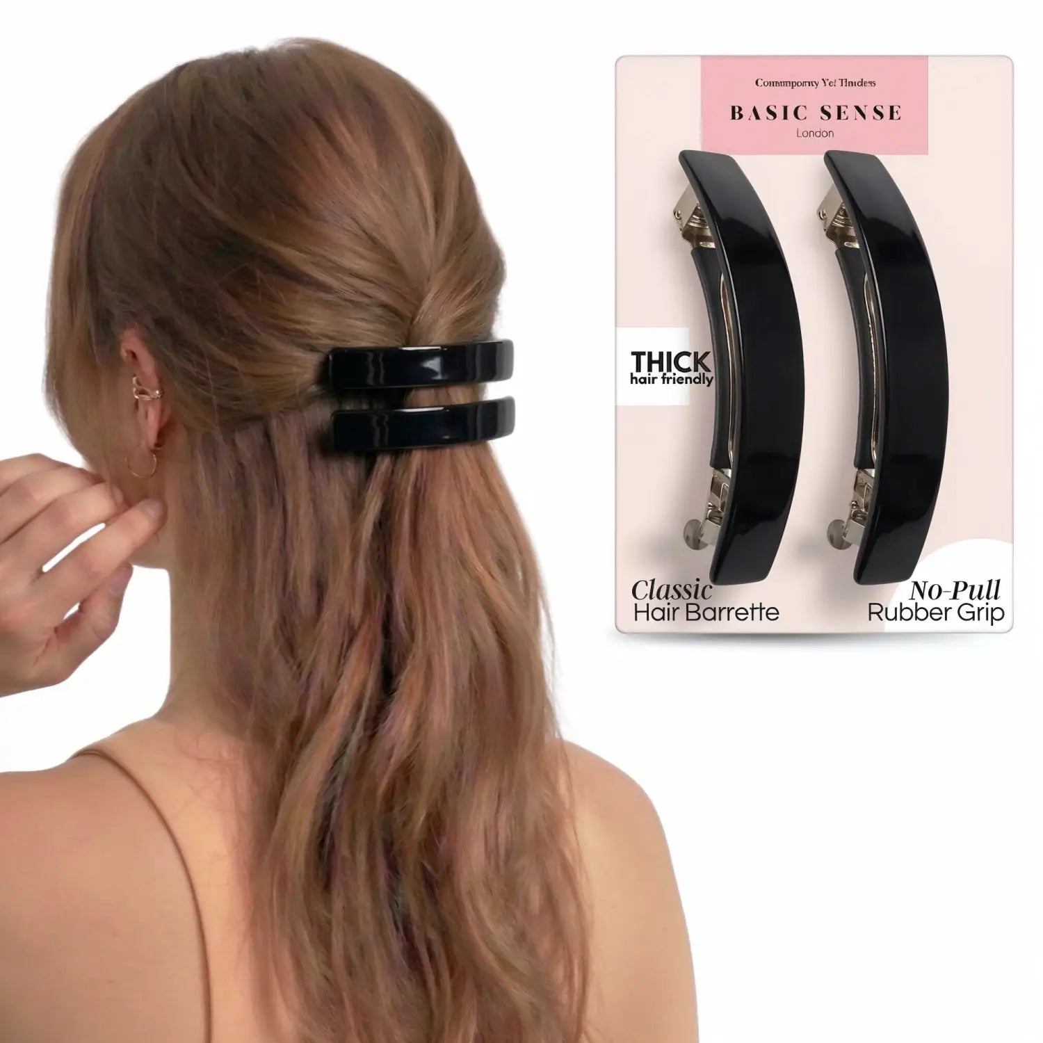Plain & Leopard French Barrettes Hair Clips - Rectangular Black-Black - Hair Claws & Clips