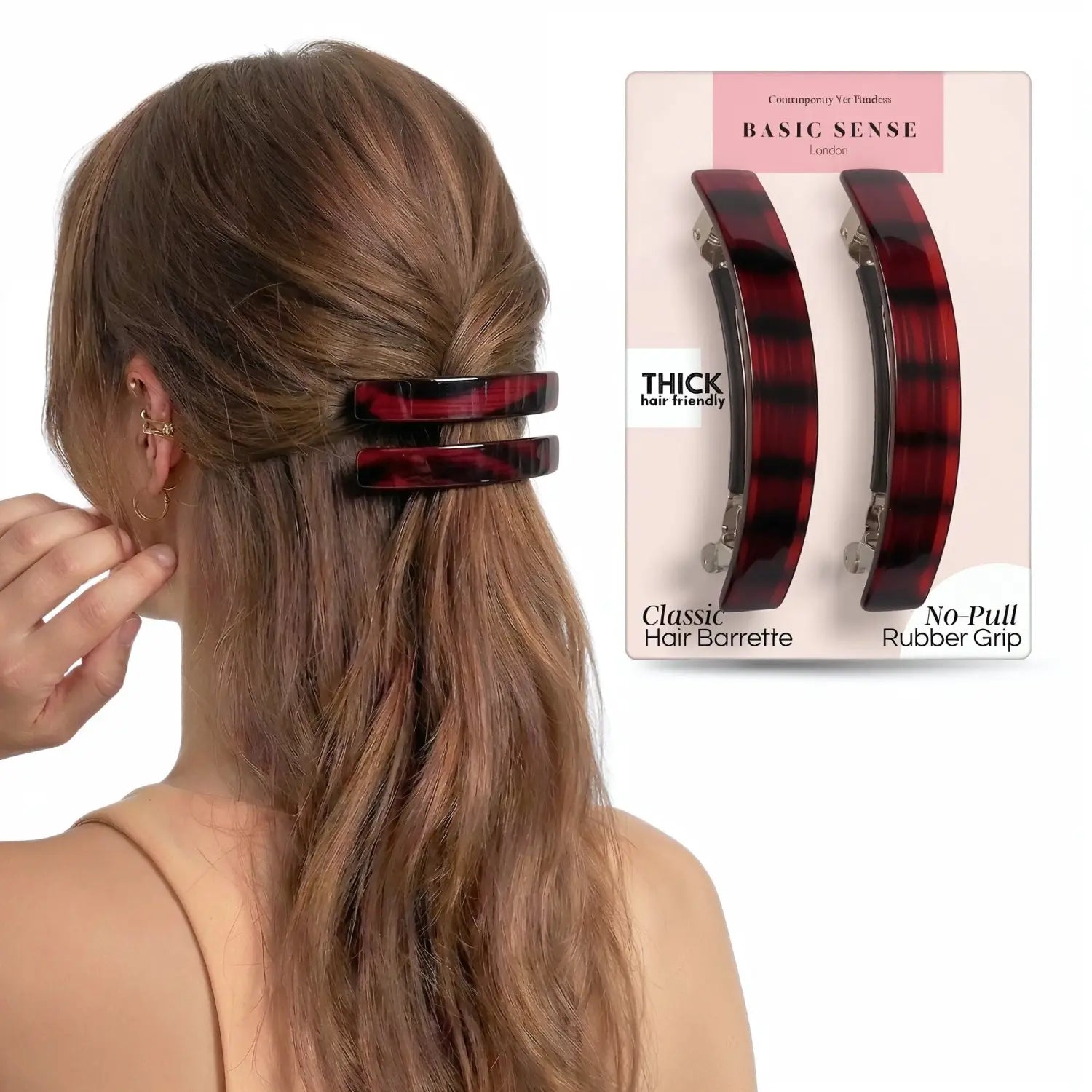 Plain & Leopard French Barrettes Hair Clips - Rectangular Tortoise-Tortoise - Hair Claws & Clips