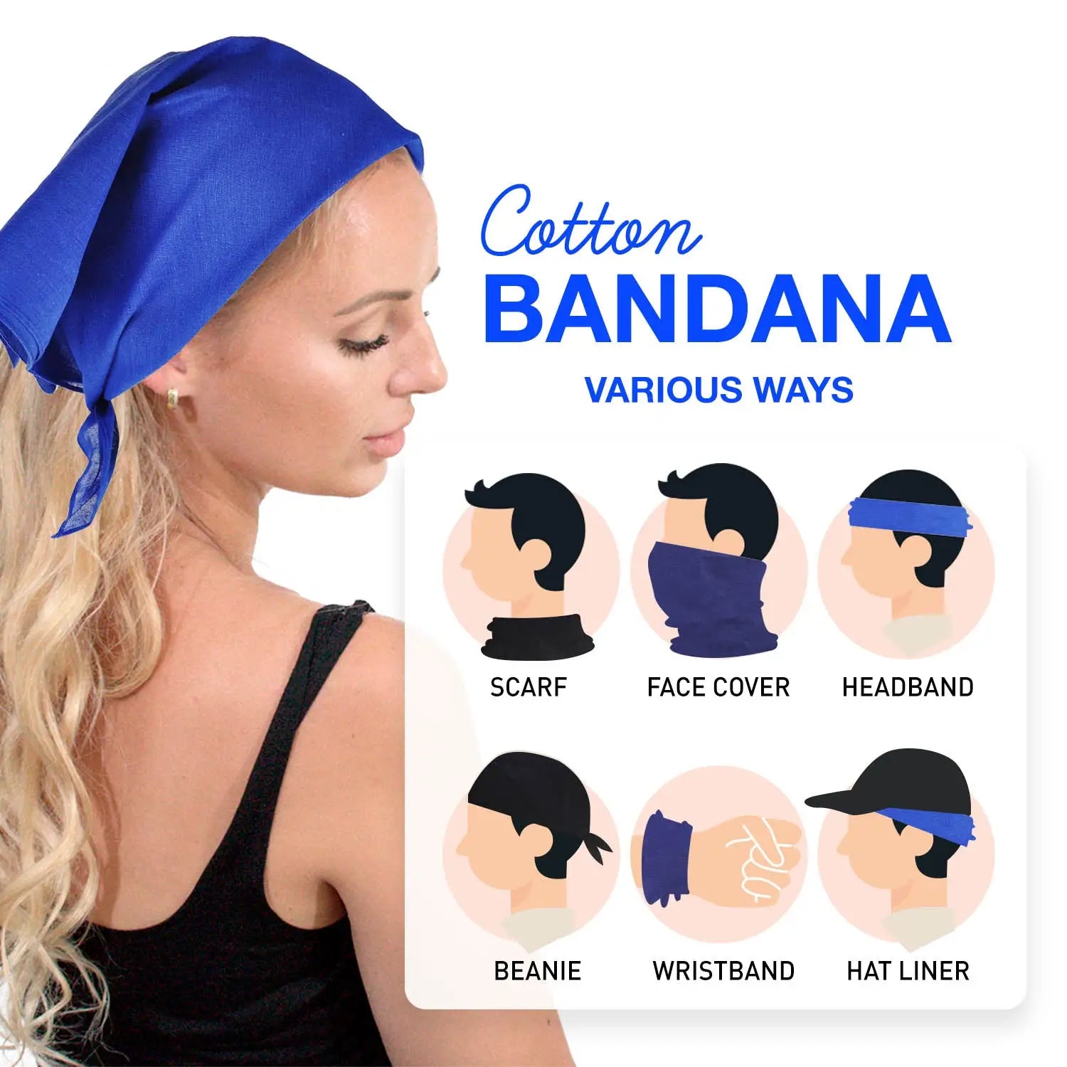 Cotton bandana hair scarf in solid colours