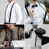 White shirt and black tie wearing Plain Y-Shape Trouser Braces for 2.5cm width, unisex
