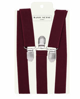 Burgundy suspend with silver buckles in Plain Y-Shape 5cm Width Trouser Braces for Unisex