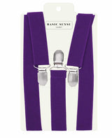 Purple and silver buckle plain Y-shape trouser braces with 2.5cm width for unisex