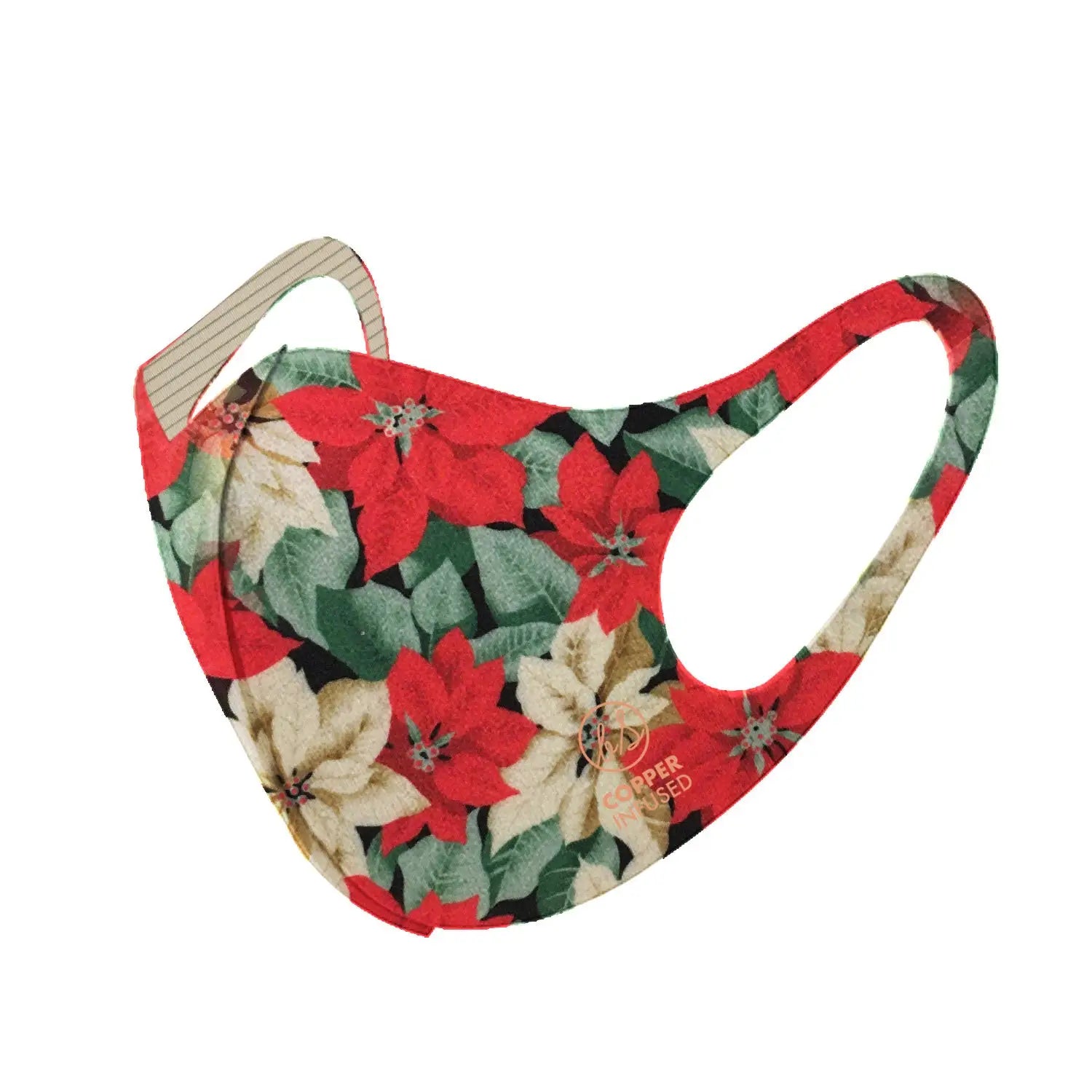 Poinsettia Print Christmas Copper-Infused Face Mask Covering