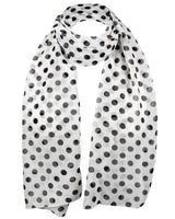 Polka Dot Chiffon Scarf: Classic 50s & 60s Style white scarf with black polka dots