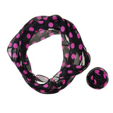 Black and pink polka dot chiffon scarf with matching flower hair clips in set
