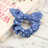 Blue Polka Dot Denim Textured Hair Scrunchies: Set of 2 for Girls