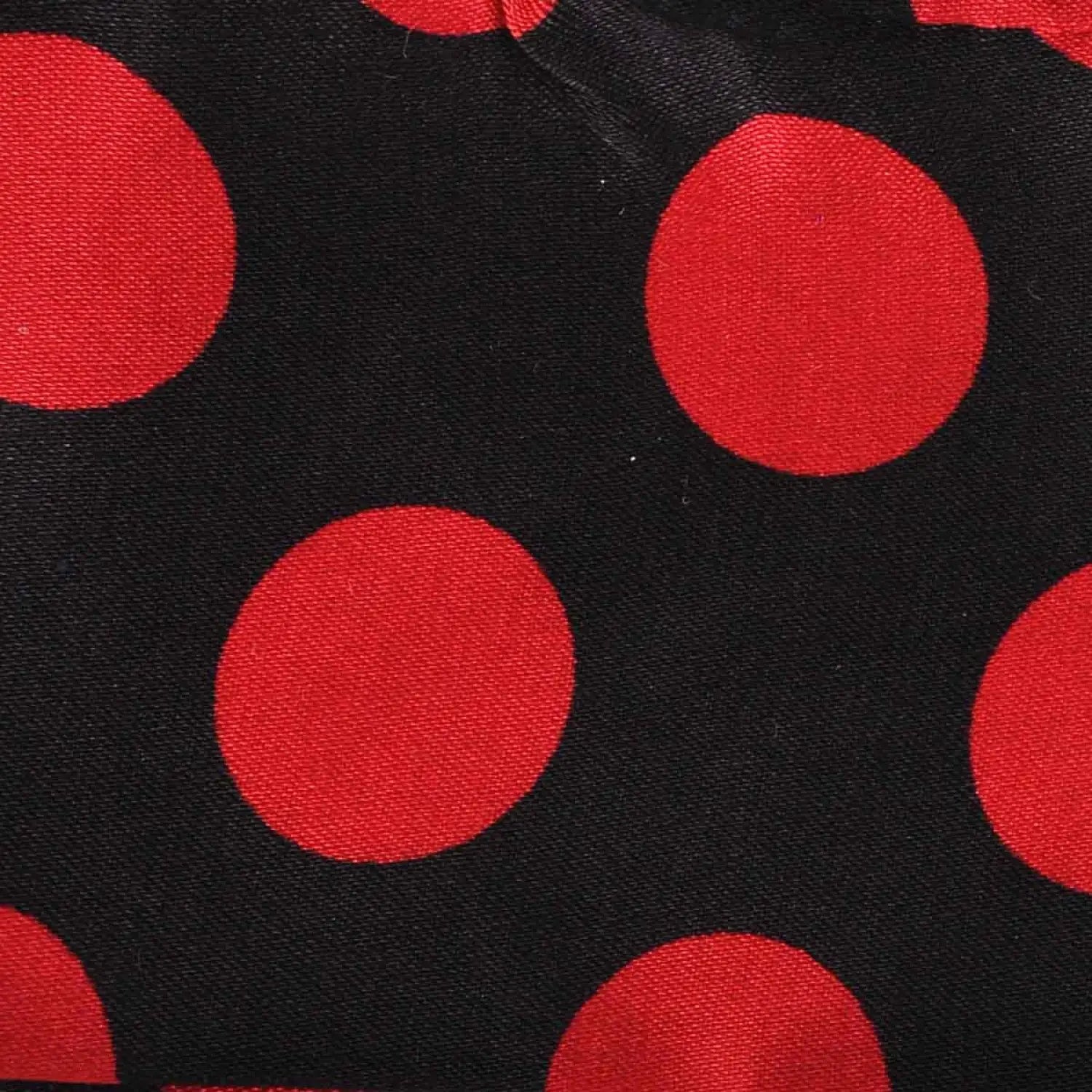 Red and black polka dot satin sash scarf and hair pin set fabric display