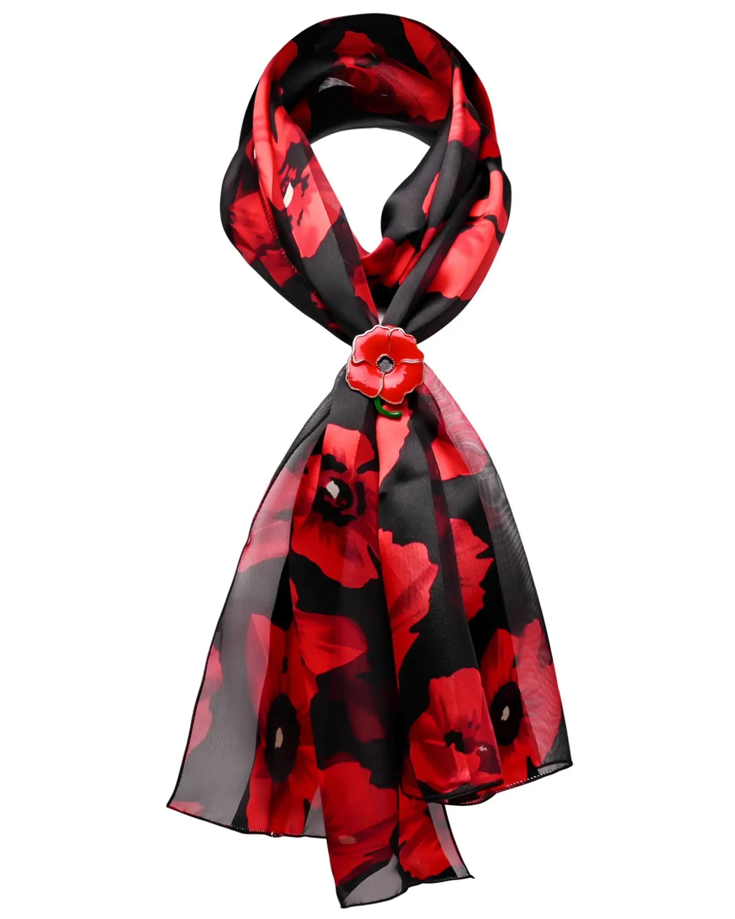 Poppy floral print scarf and ring set in red and black design