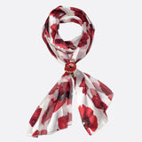 Red and white poppy floral print scarf displayed in Poppy Floral Print Scarf & Gold Plated Ring Set