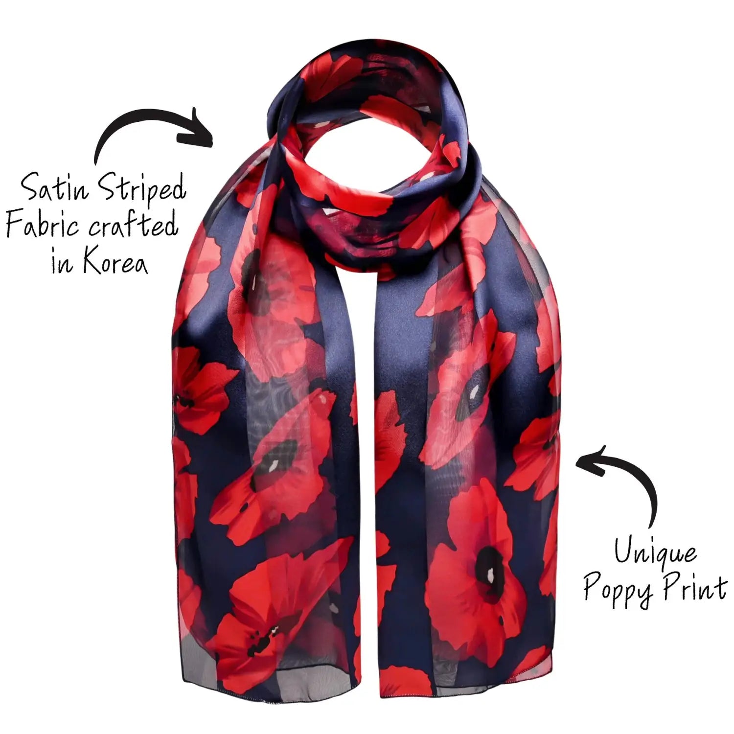 Poppy floral print scarf with red flowers design
